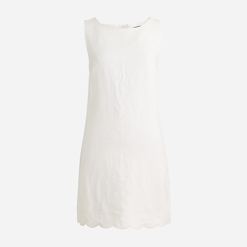 White J.Crew Scalloped-trim shift dress in linen | J.Crew Factory | FZIKE4723