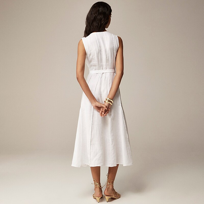 White J.Crew Seamed tie-waist dress in linen | J.Crew Factory | DNYBV3520