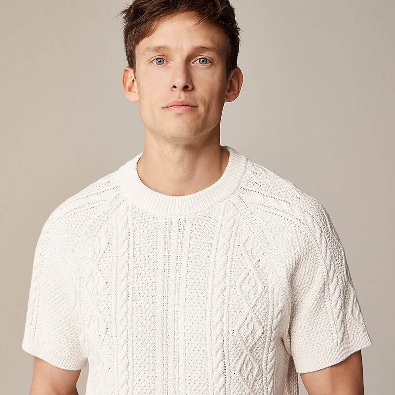 White J.Crew Short-sleeve cotton cable-knit sweater | J.Crew Factory | ARCDX3928