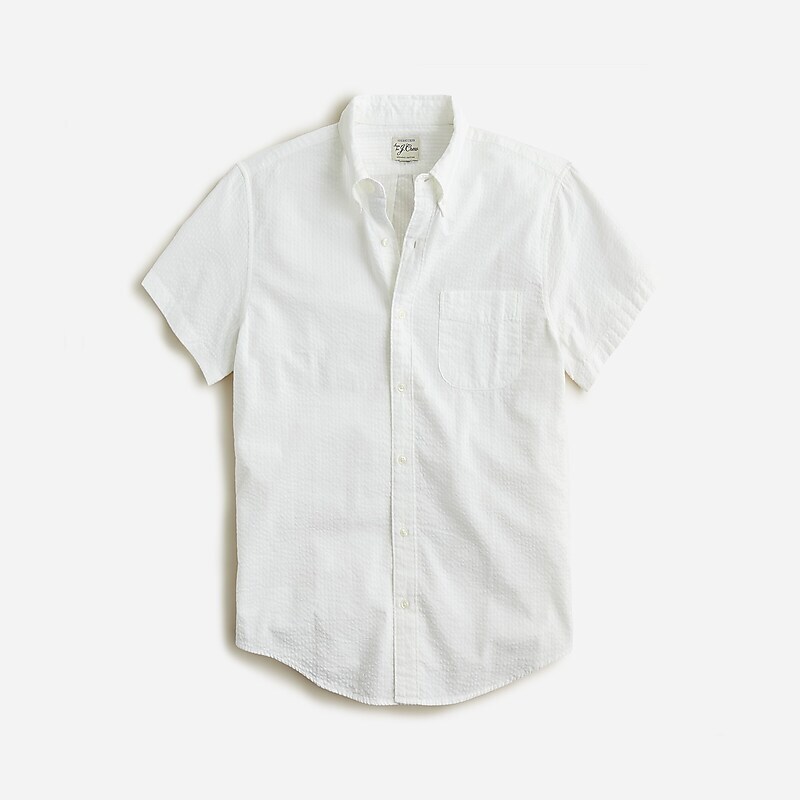 White J.Crew Short-sleeve seersucker shirt with point collar in print | J.Crew Factory | DNWZQ5297