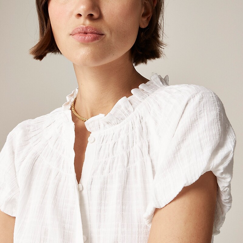 White J.Crew Smocked-neck top in textured gauze | J.Crew Factory | PNOZE3018