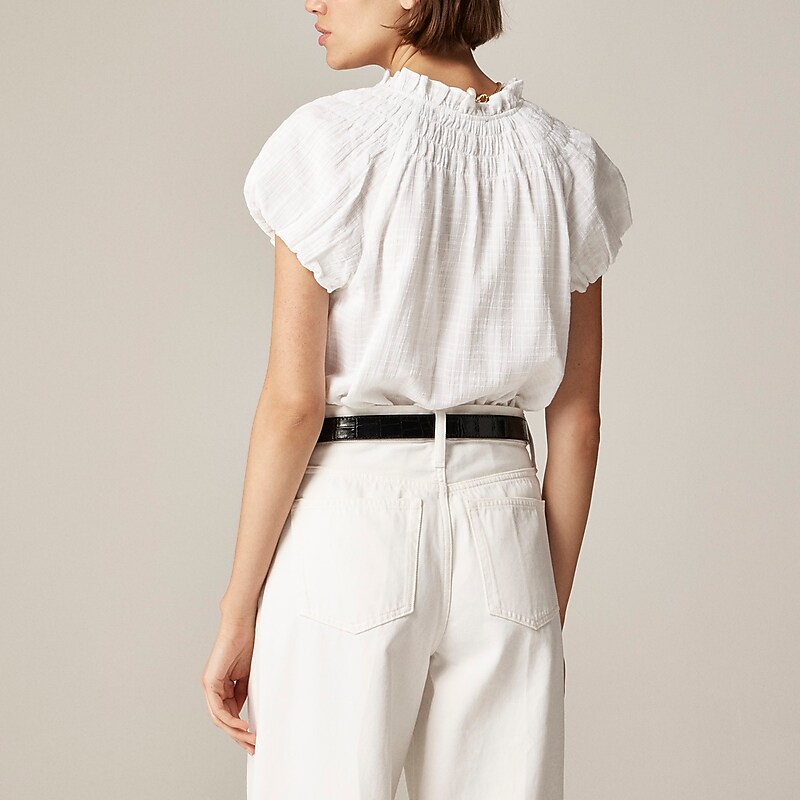 White J.Crew Smocked-neck top in textured gauze | J.Crew Factory | PNOZE3018