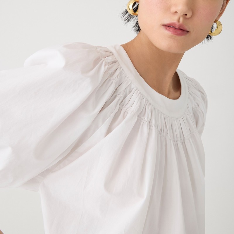 White J.Crew Smock-neck puff-sleeve top in floral cotton poplin | J.Crew Factory | RHCUS3147