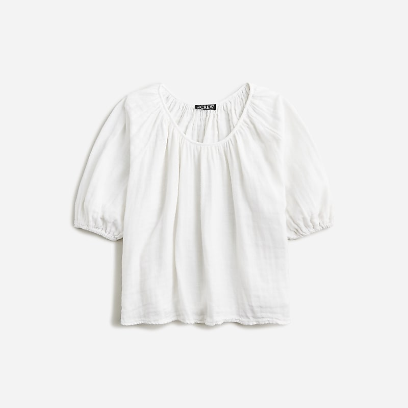 White J.Crew Swingy puff-sleeve top in cotton-linen blend gauze | J.Crew Factory | SQVIL6534