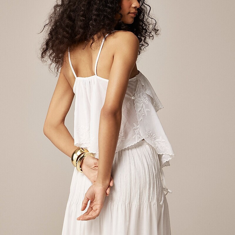 White J.Crew Tiered tank top with embroidery in cotton voile | J.Crew Factory | QFNTC8579