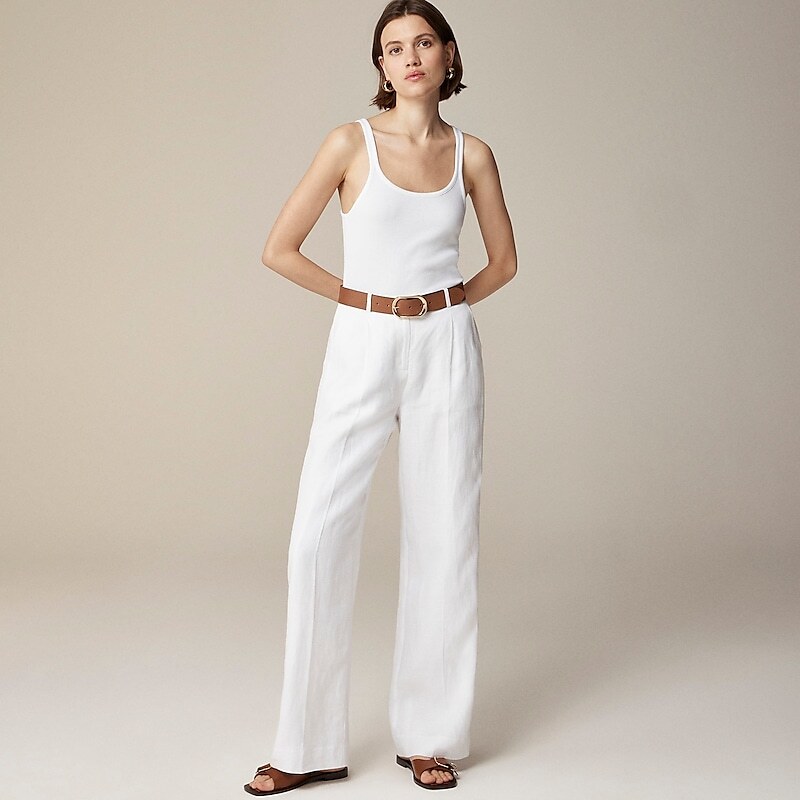 White J.Crew Wide-leg essential pant in linen | J.Crew Factory | IDFBG1573