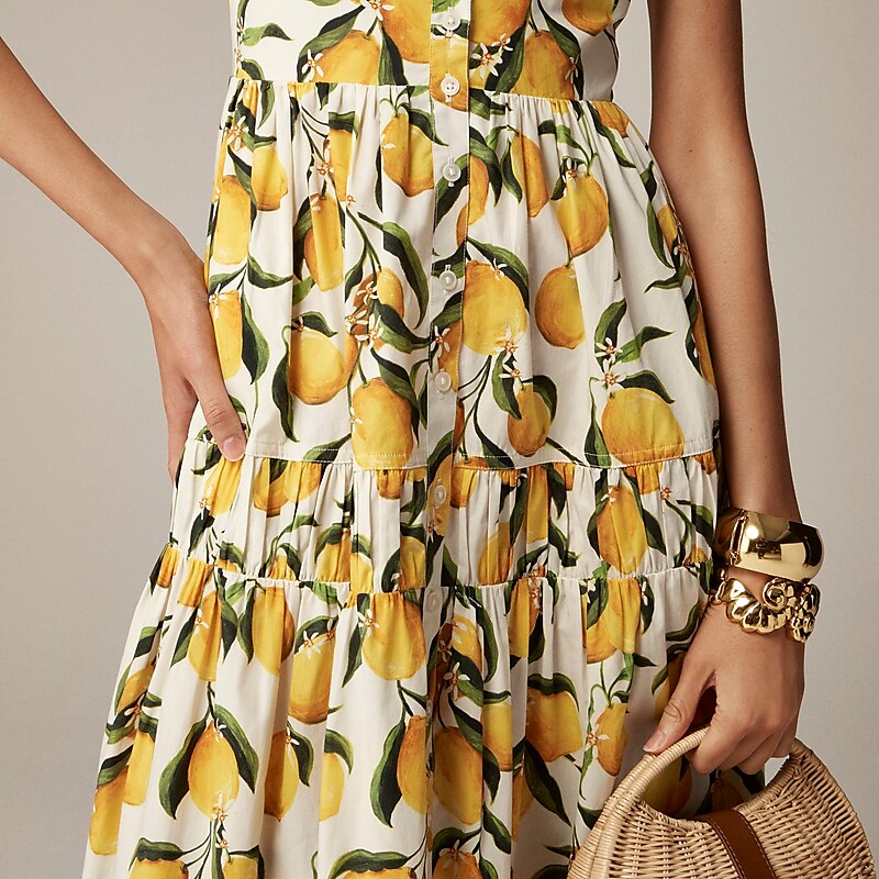 Yellow Multi J.Crew A-line midi dress cotton poplin | J.Crew Factory | EIBXN8351