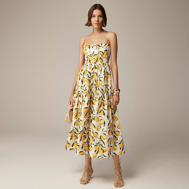 Yellow Multi J.Crew A-line midi dress cotton poplin | J.Crew Factory | EIBXN8351