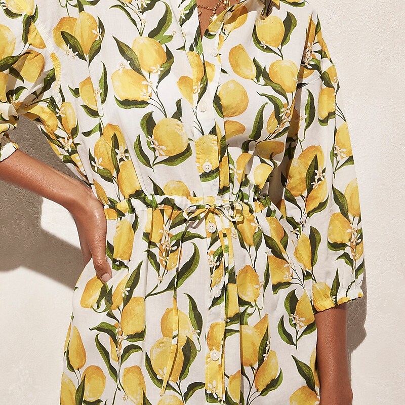 Yellow Multi Lemon J.Crew Cinched shirtdress in sheer cotton voile | J.Crew Factory | RXELS9723